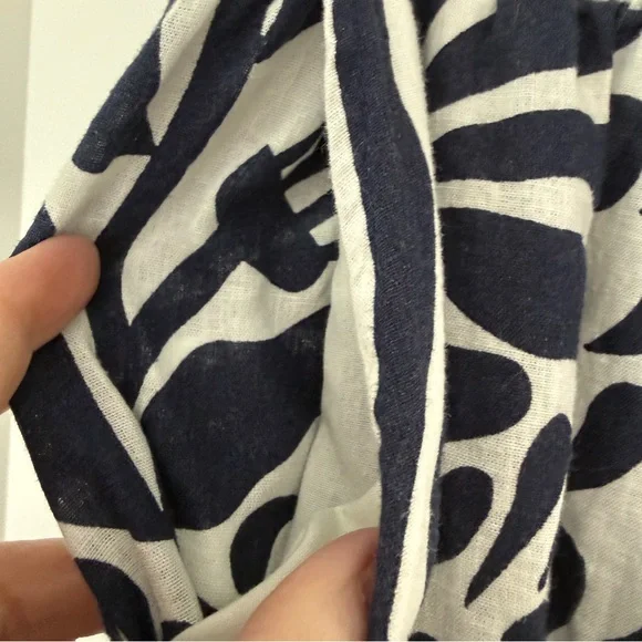 Christian Siriano Tiered Linen Blend Midi Skirt S Natural Navy Botanical Print - Picture 10 of 10